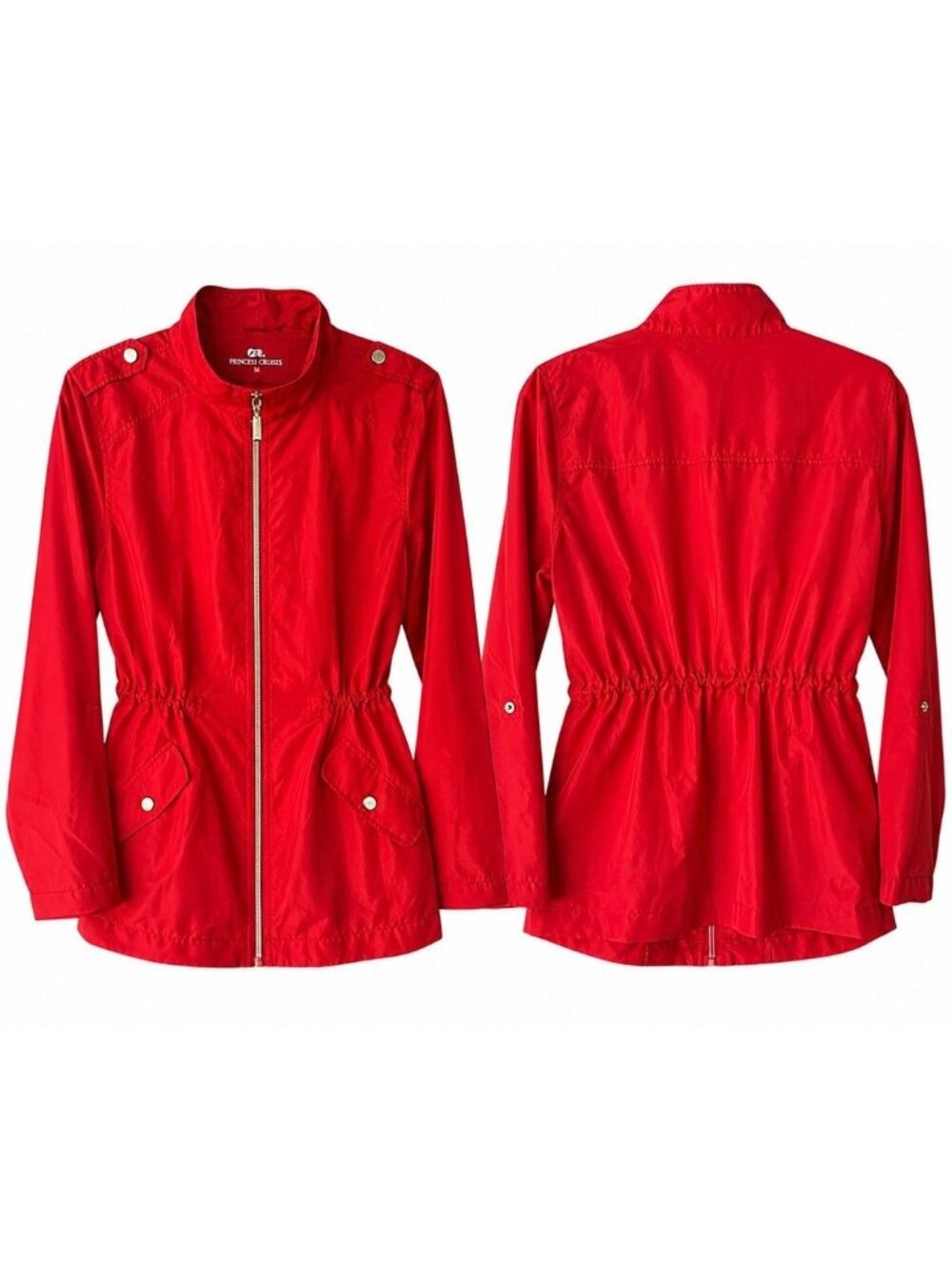 Princess Cruises Size M Red Zip Up Jacket Stand Collar Silver Button Lightweight